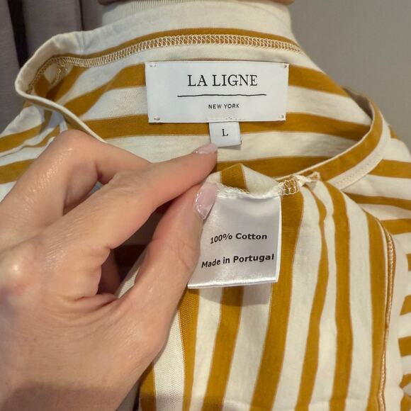 La Ligne Long Sleeve Striped Meredith Tee – Size L – Mustard & White - Picture 3 of 3